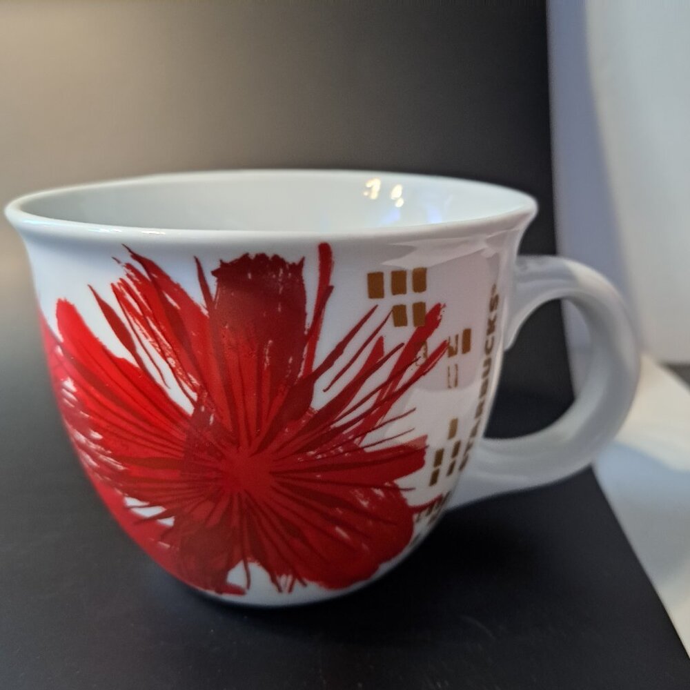 2014 STARBUCKS 14oz. Red Abstract StarBurst Fireworks Flower Holiday Mug Cup - Picture 7 of 7